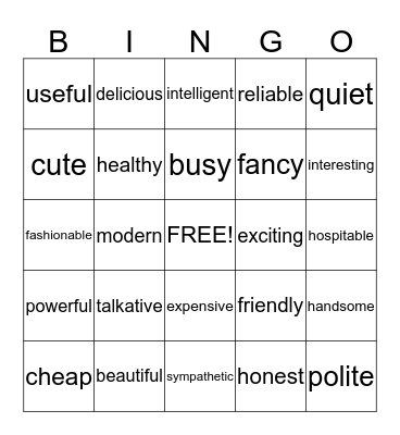 Chapter 5 Vocabulary Bingo Card