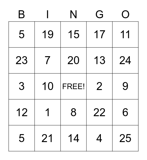Math - Addition Bingo Card