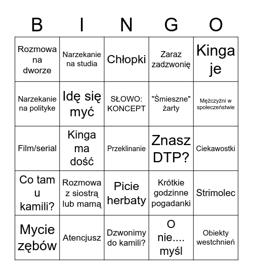 Bingo rozmowa Bingo Card