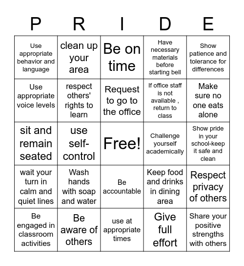Lockwood Pride Bingo Card
