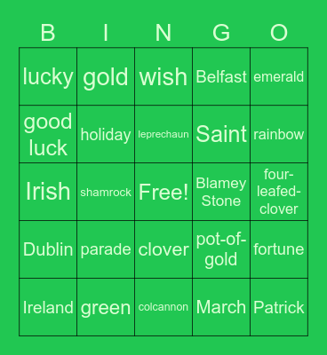 St. Patrick Bingo Card