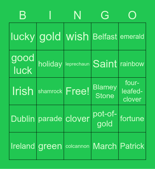 St. Patrick Bingo Card