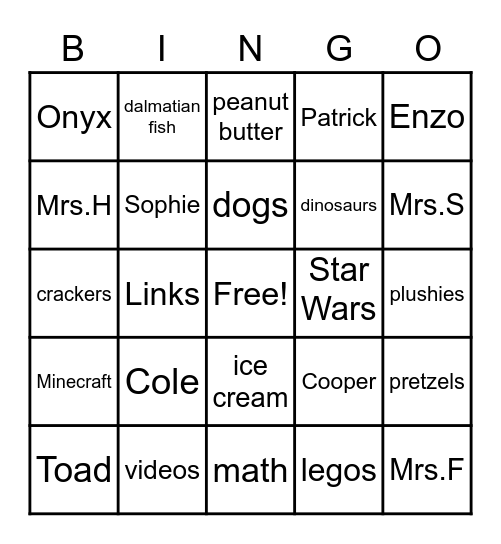 Friday Fun Day Bingo Card