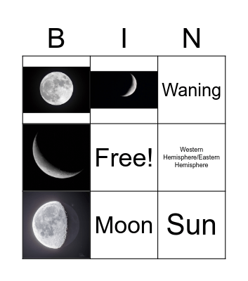 Moon Phases Bingo Card
