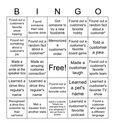 Customer Connection Bingo Card