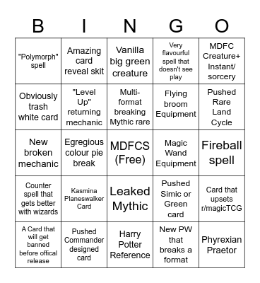 Strixhaven Spoiler season bingo! Bingo Card