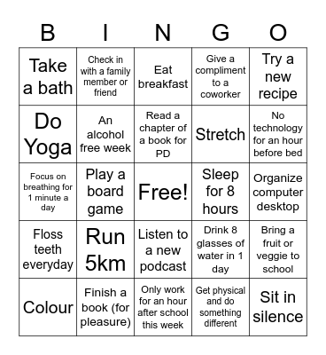 Ferguson - Mindfulness Bingo Card