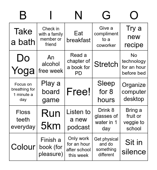 Ferguson - Mindfulness Bingo Card