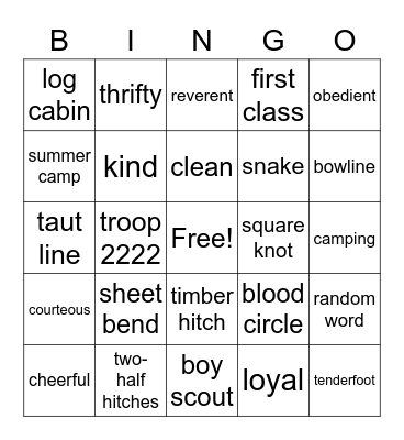 Boy Scouts 2222 Bingo Card