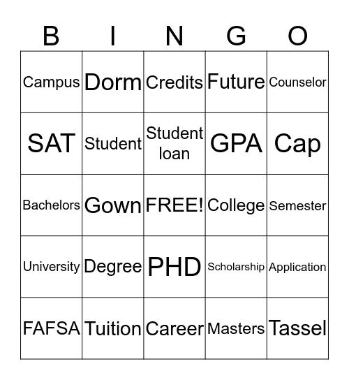 College Bingo Card