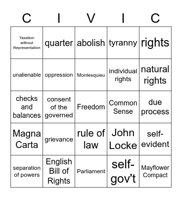 Foundations of Government Bingo Card