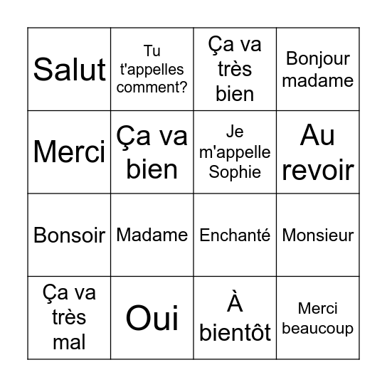 Greetings in French Bingo Card