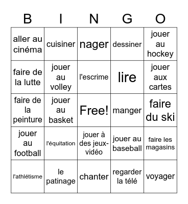 Les Passe-Temps et les Sports Bingo Card