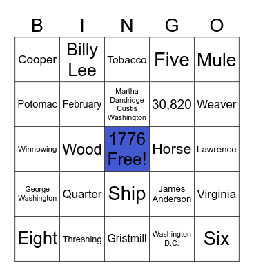 George Washington Bingo Card
