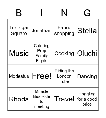 Ego's Favorite Things Bingo Card