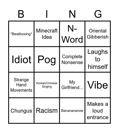 Josh Says and Does Bingo Card