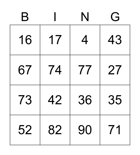 ENGLISH CLASS Bingo Card