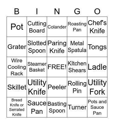 Cooking Tools Bingo Card