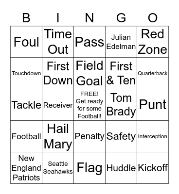 Kidgits Pre-Game Party Bingo Card