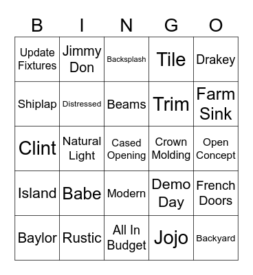 Fixer Upper Bingo Card
