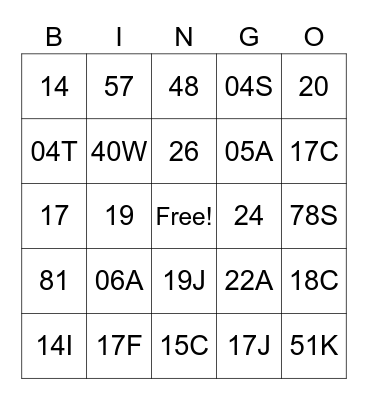 Any Nature Code Bingo Card