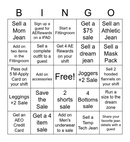 American Eagle Bingo Card