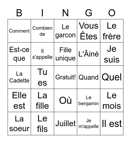 La famille Bingo Card