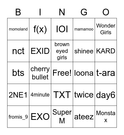 KPOP GROUPS Bingo Card