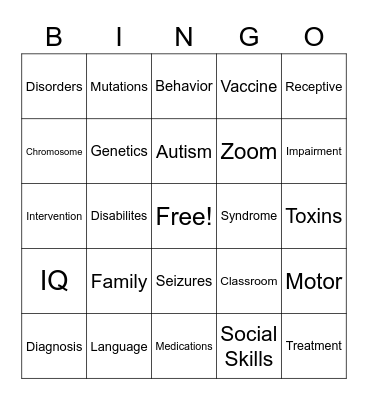 Disabilities Disorder Bingo Card