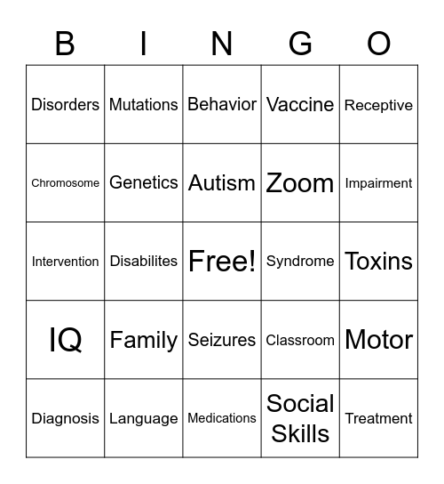 Disabilities Disorder Bingo Card
