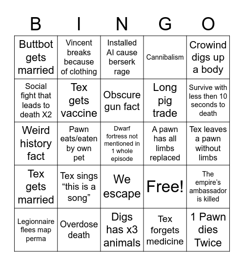 RimWorld Bingo Card