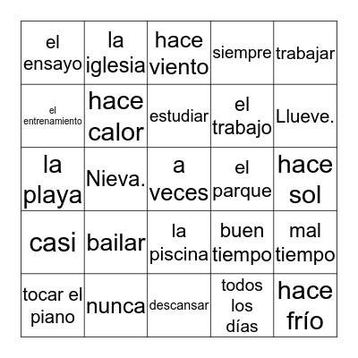 Español 1 Capítulo 3.2 Bingo Card