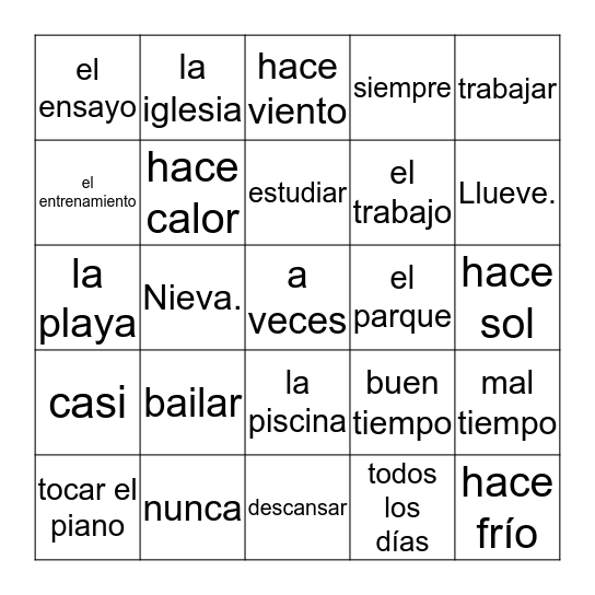 Español 1 Capítulo 3.2 Bingo Card