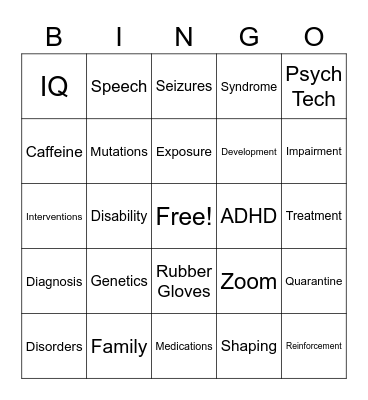 Disabilities Disorder Bingo Card