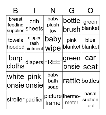 baby Day's  : gift bingo Card