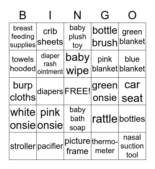 baby Day's  : gift bingo Card