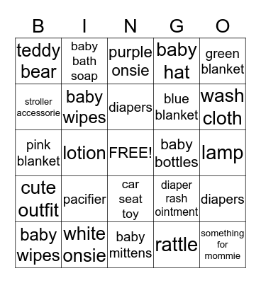 baby gift bingo Card