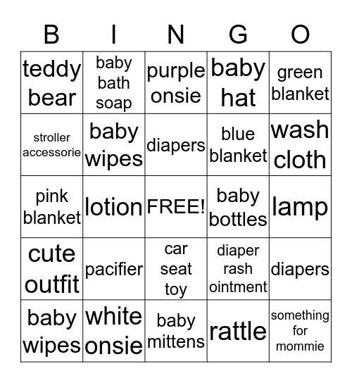 baby gift bingo Card