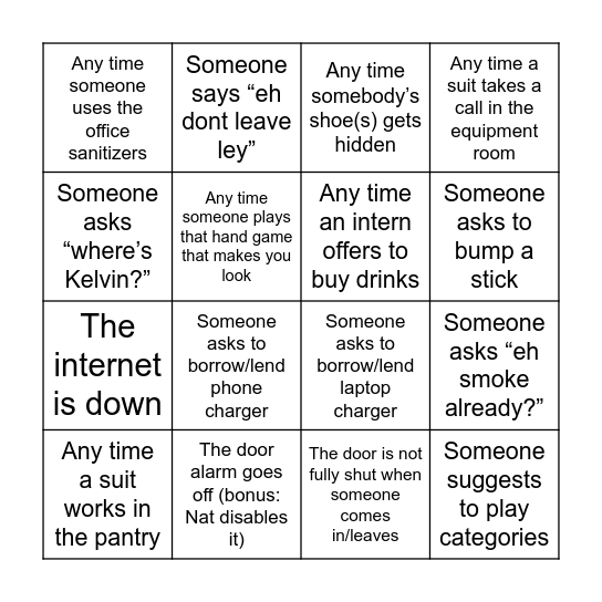 Drinks Bingo Card