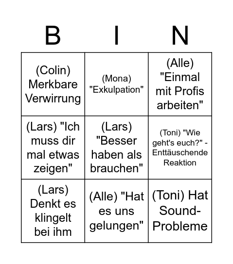 BONGO Bingo Card