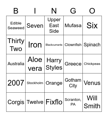 Trivia Bingo Card