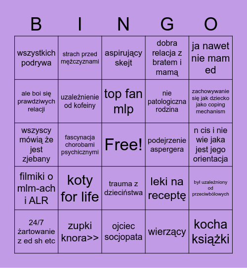 ile masz wspólnego z emilem Bingo Card