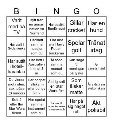 Hitta någon som Bingo Card