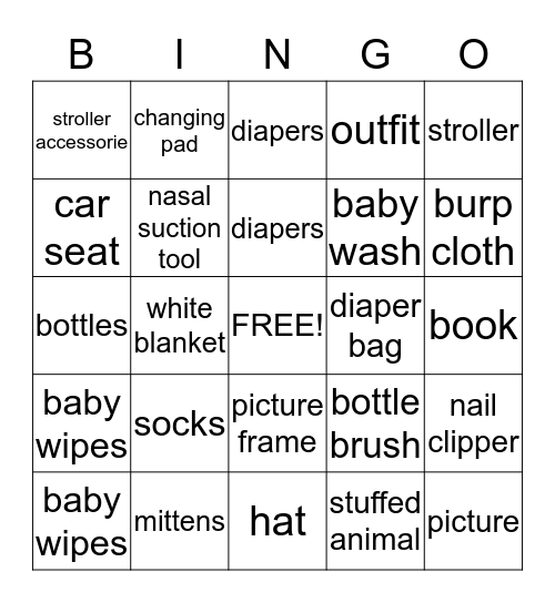 baby gift bingo Card