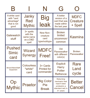 Strixhaven Predictions Bingo Card