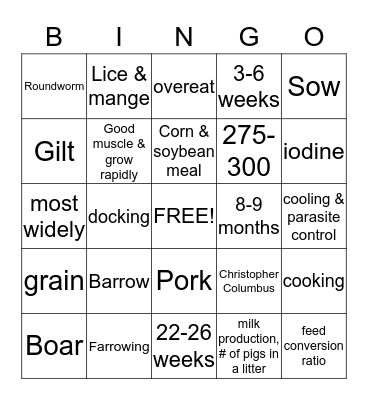 Swine  Bingo Card