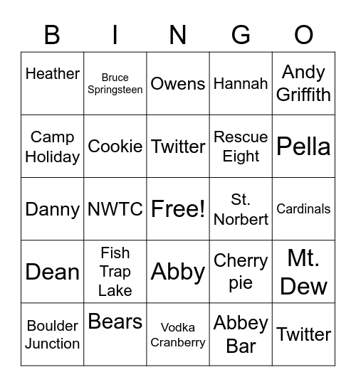 Dean's Birthday Bingo Card