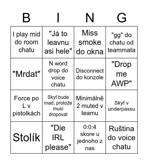 Faceitík mirage bingo Card