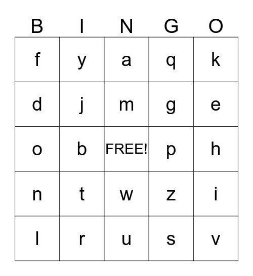 Alphabet Bingo Card