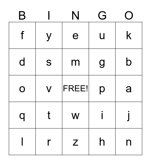 Alphabet Bingo Card